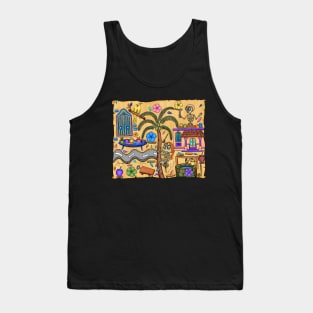 Cute Skeletons - Día De Los Muertos - Goa - Coconut fruit - Doodle Village Life Tank Top